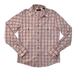 Ben Sherman Shirt Mens M Medium Pink Purple Button Up Windowpane Plaid Cotton